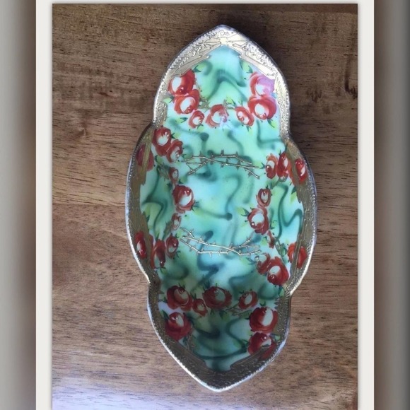 Vintage Nippon Hand Painted Japanese Oval Bowl Gold trim Ornate - Picture 2 of 10